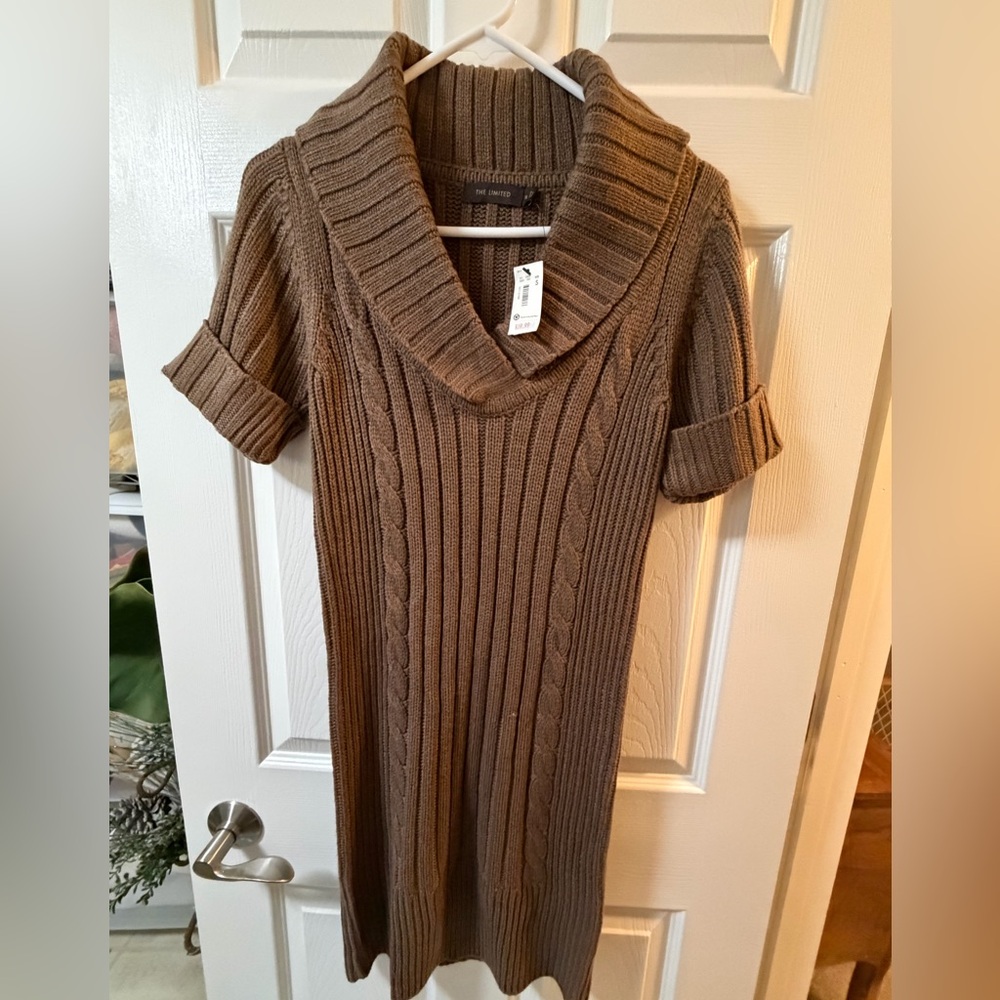 The Limited Brown Knit Dress with Shawl Collar